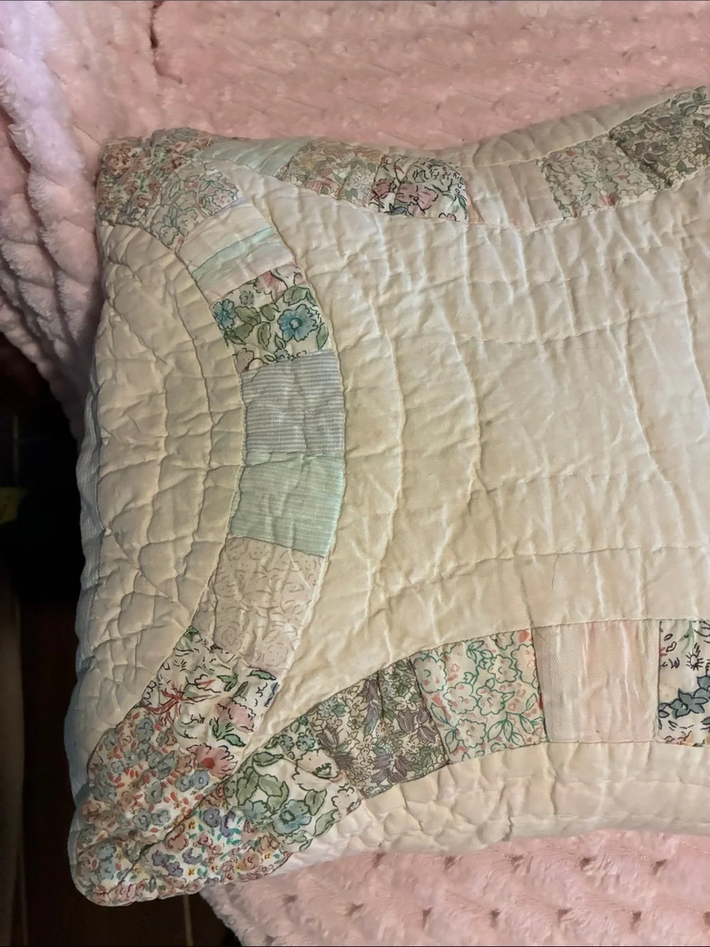 Cream & Pastel Patchwork Made With Quilted Throw Pillow - Home Bedding
